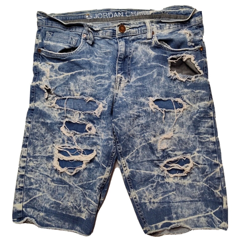 JORDAN CRAIG Men Size 34 Acid Wash‎ Distressed 13" Inseam Denim Jean Shorts